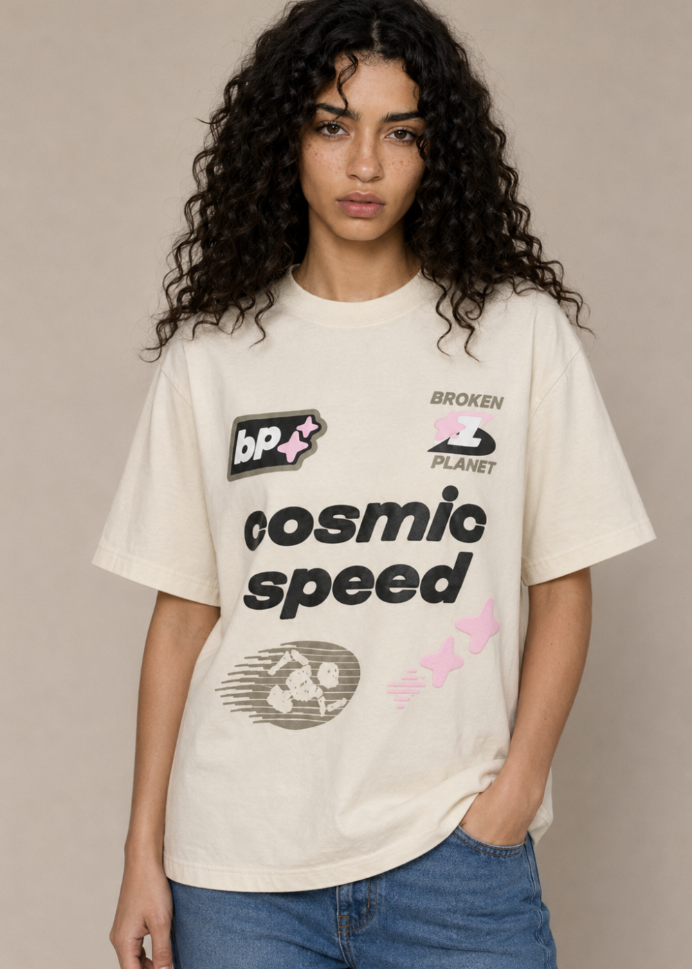 Broken Planet "Cosmic Speed" Bone White Tshirt
