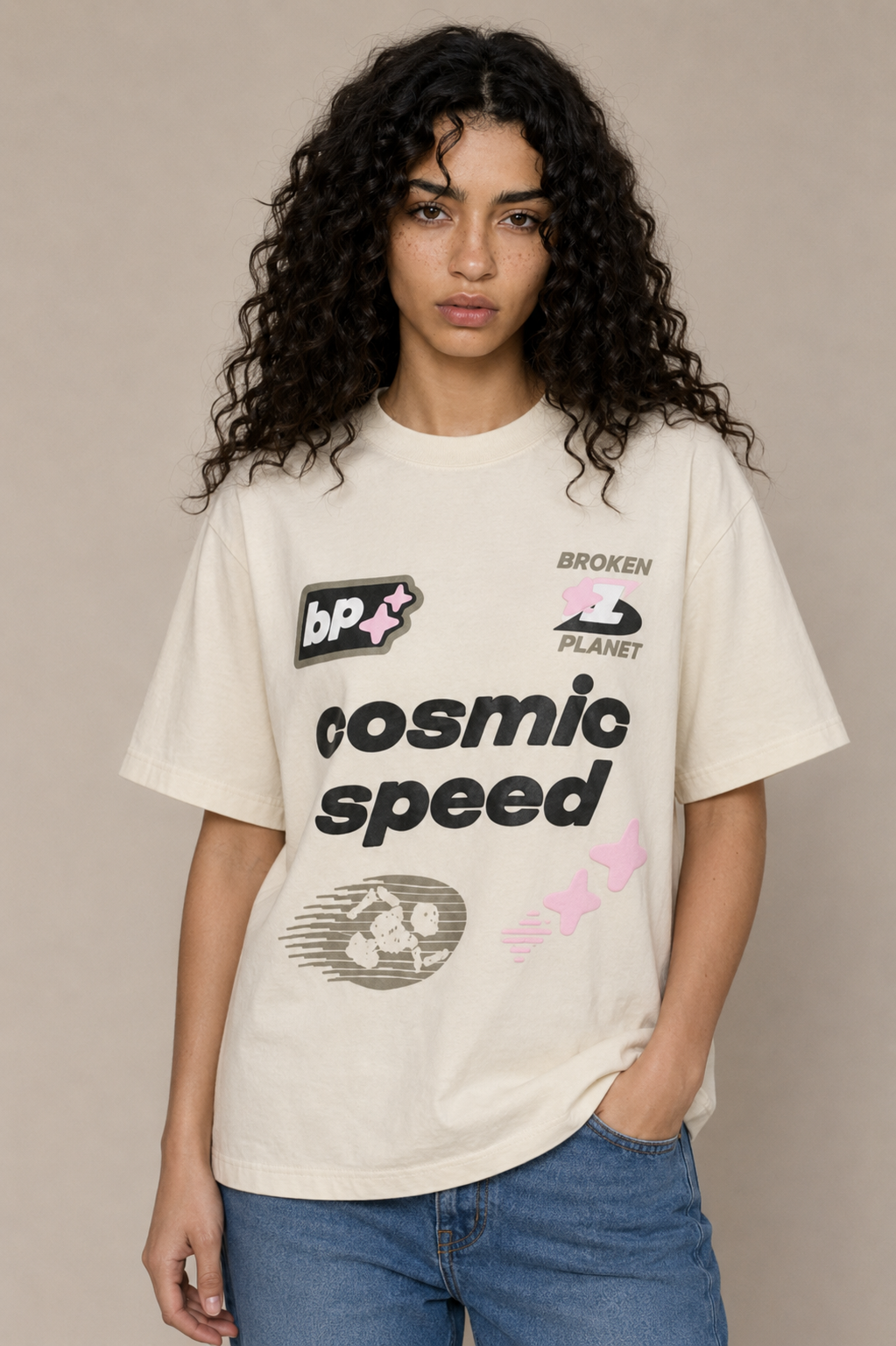 Broken Planet "Cosmic Speed" Bone White Tshirt