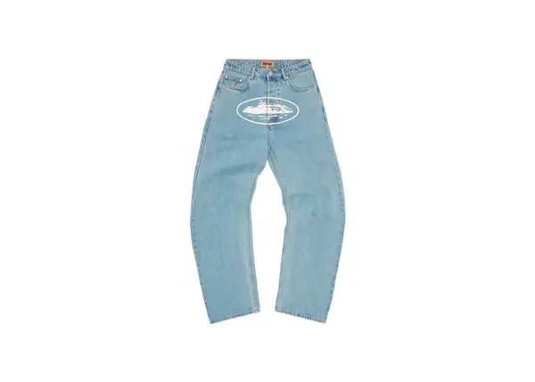 Corteiz Alcatraz Baggy Jeans Washed Blue