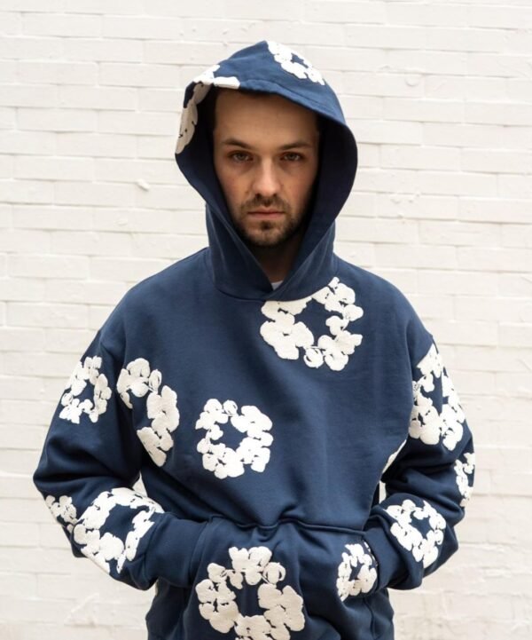Denim Tears printed "Cotton Wreath" Navy Blue hoodie - Image 3