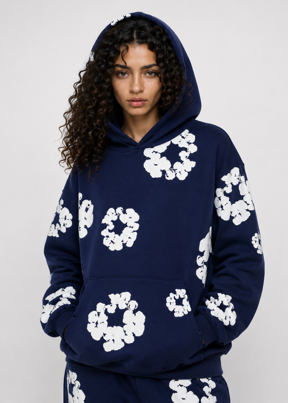 Denim Tears printed "Cotton Wreath" Navy Blue hoodie