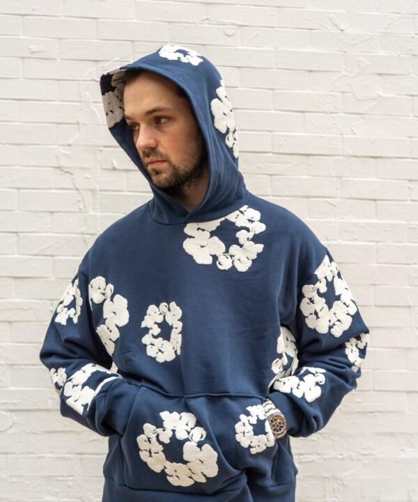 Denim Tears printed "Cotton Wreath" Navy Blue hoodie - Image 2