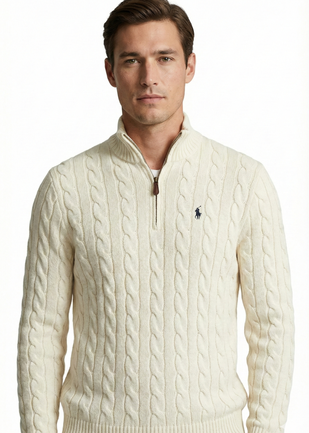 Polo Ralph Lauren Camisola Quarter Zip trançada em algodão