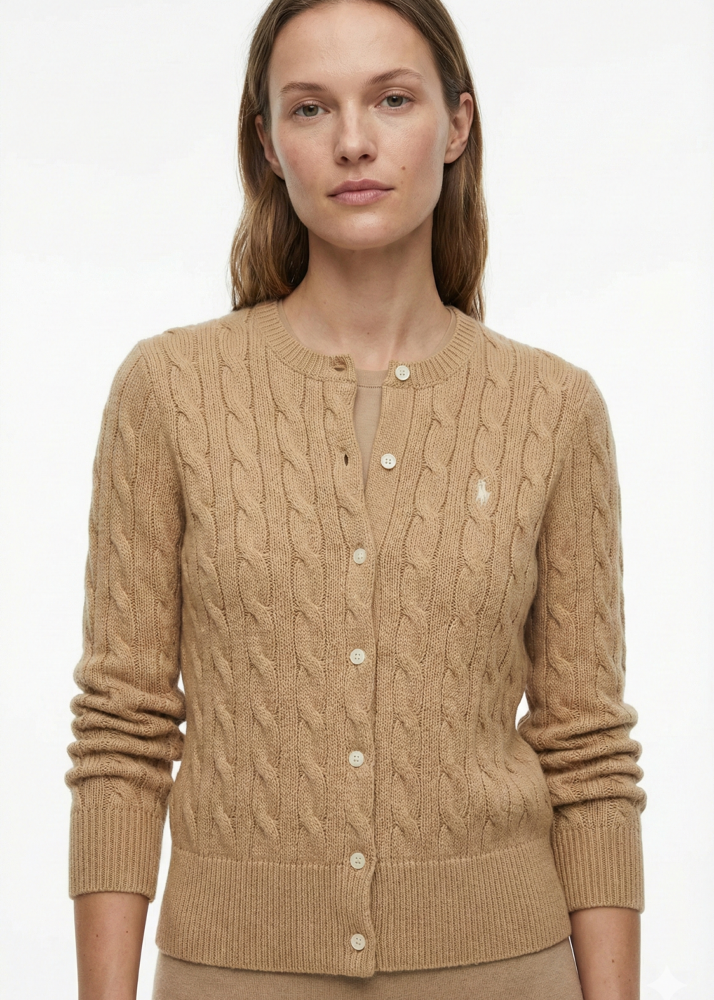 Polo Ralph Lauren Casaco de malha trançada de algodão - Mulher