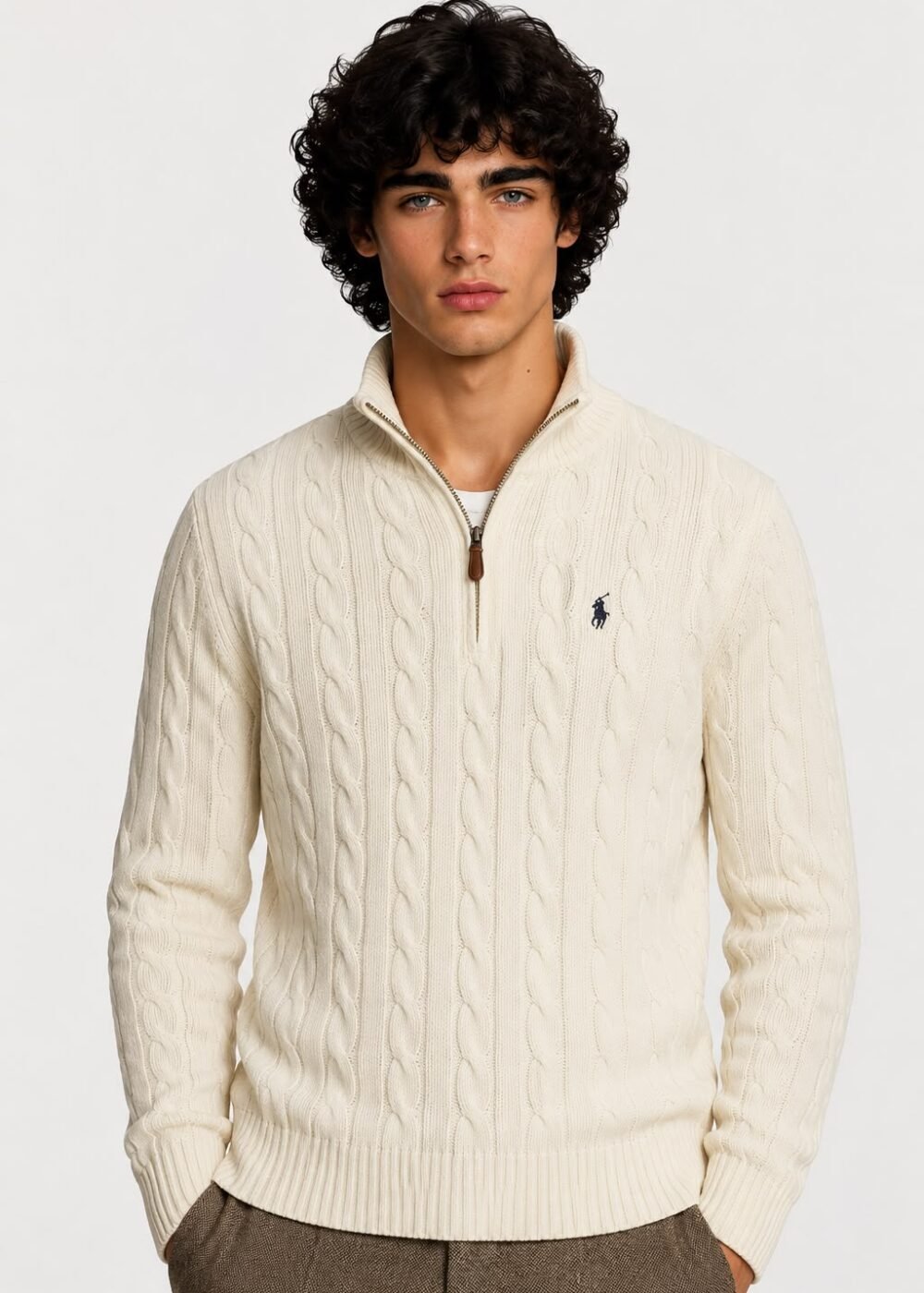 Polo Ralph Lauren Camisola Quarter Zip trançada em algodão