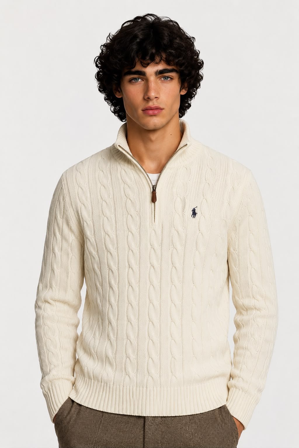 Polo Ralph Lauren Camisola Quarter Zip trançada em algodão