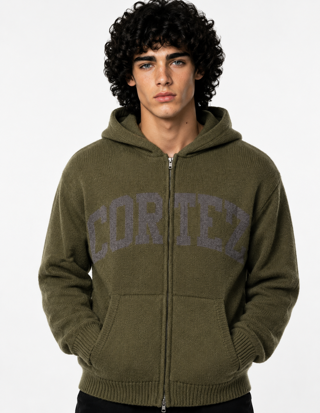 Corteiz 3m College Knit Zip Hoodie 'Olive