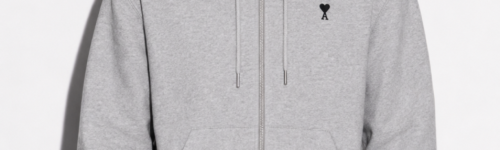 AMI PARIS Cotton Zipped Ami De Coeur Hoodie Grey