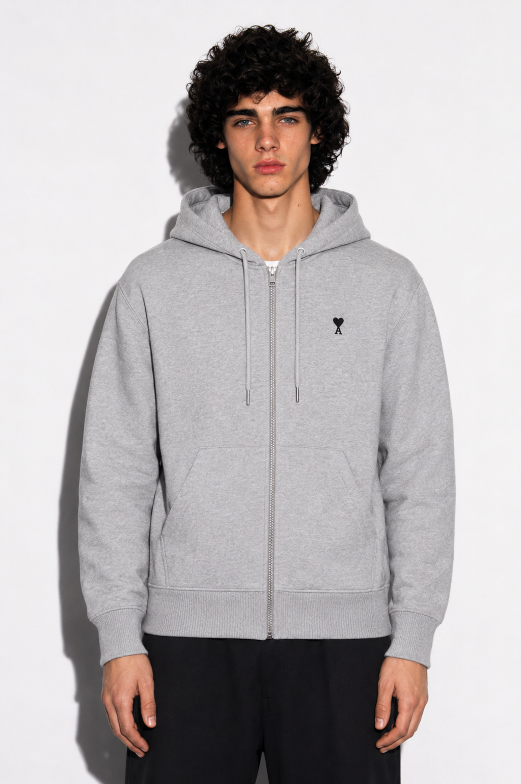 AMI PARIS Cotton Zipped Ami De Coeur Hoodie Grey